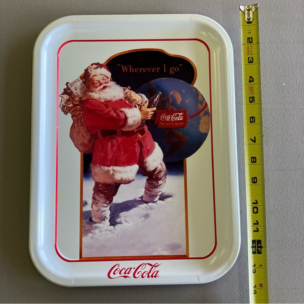 Coca-Cola 1991 Wherever I Go Santa metal tray